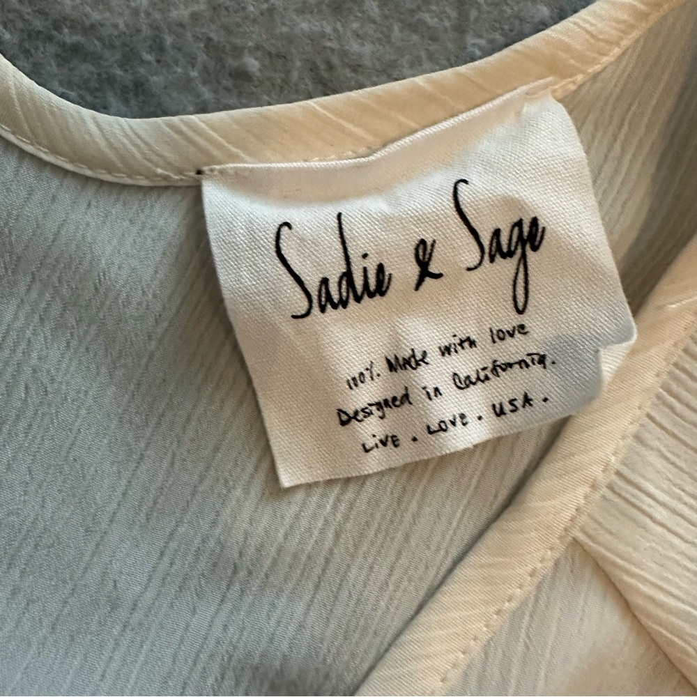 Sadie & Sage ivory colorful tassel crossover sheer blouse size S - Picture 5 of 6